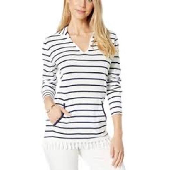 Lilly Pulitzer Sweaters - Lilly Pulitzer Crestwood Sweater | Navy Maritime Stripe | Fringe Hem | Size S